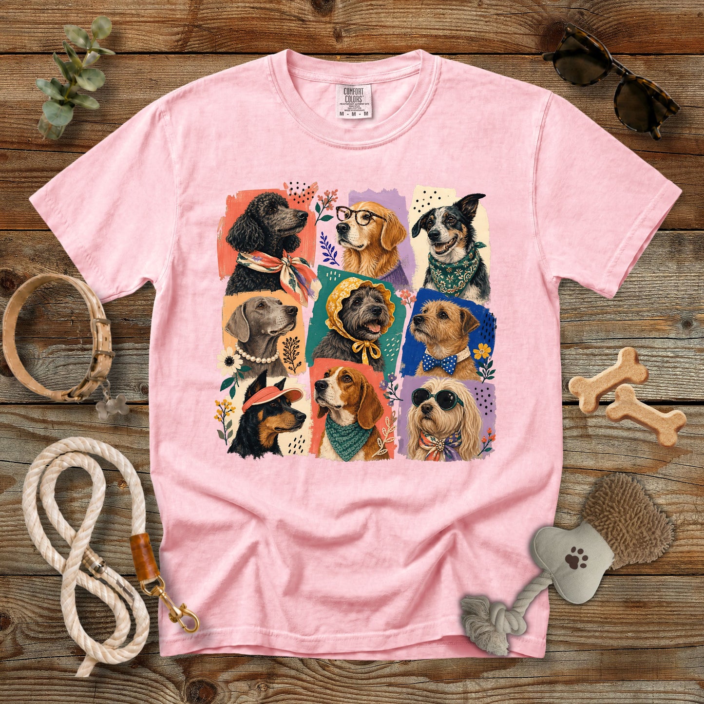 Colorful Dog Portrait Collage T-Shirt | Comfort Colors 1717 Dog Mom Graphic Tee