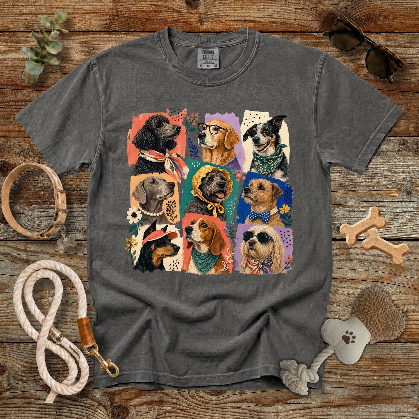 Colorful Dog Portrait Collage T-Shirt | Comfort Colors 1717 Dog Mom Graphic Tee