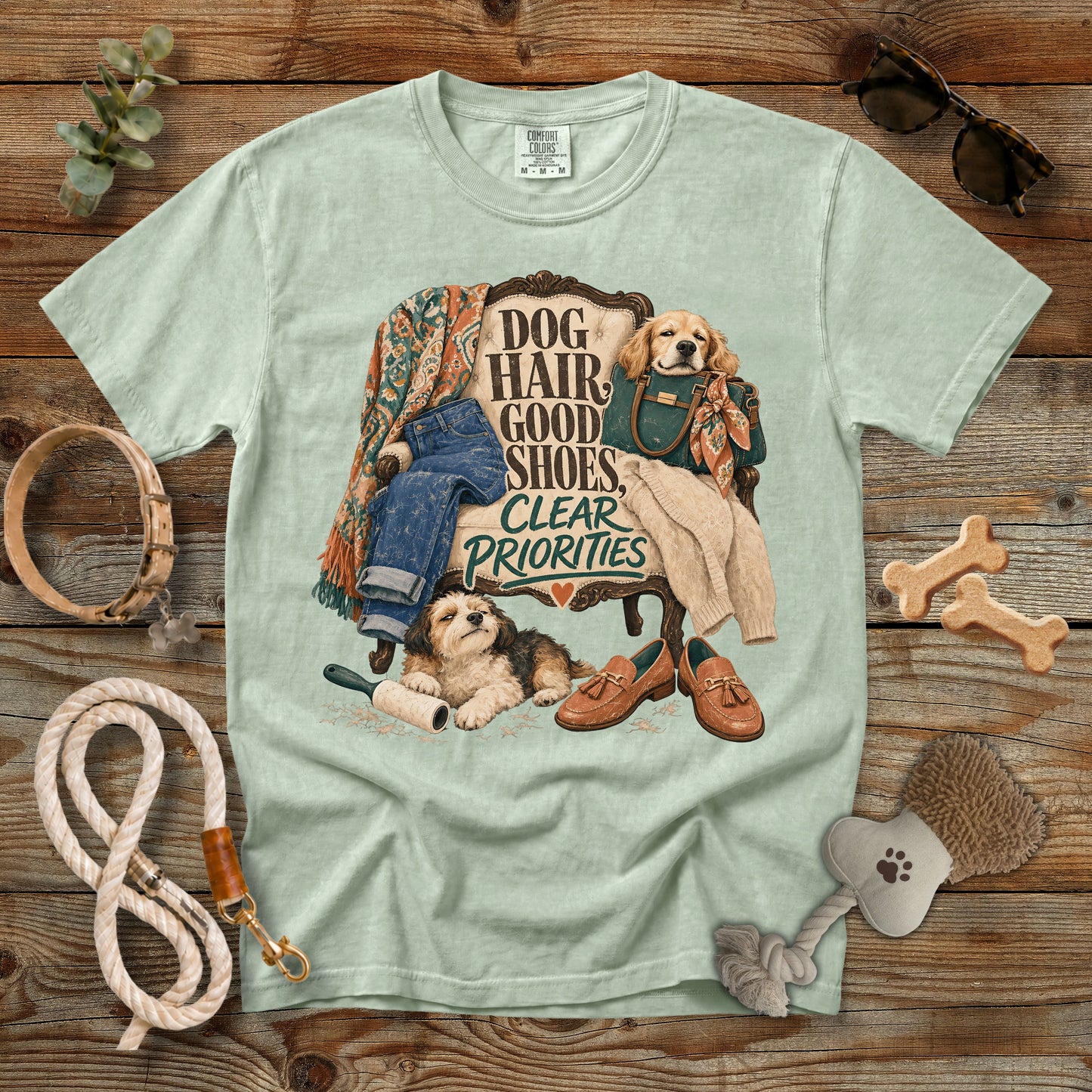 Dog Hair, Good Shoes, Clear Priorities T-Shirt | Comfort Colors 1717 Dog Mom Graphic Tee