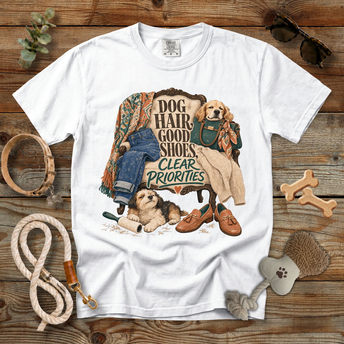Dog Hair, Good Shoes, Clear Priorities T-Shirt | Comfort Colors 1717 Dog Mom Graphic Tee