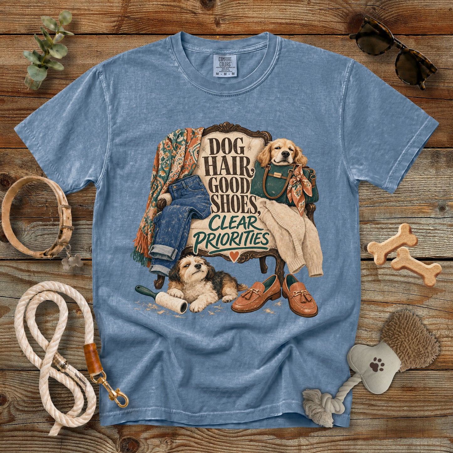 Dog Hair, Good Shoes, Clear Priorities T-Shirt | Comfort Colors 1717 Dog Mom Graphic Tee