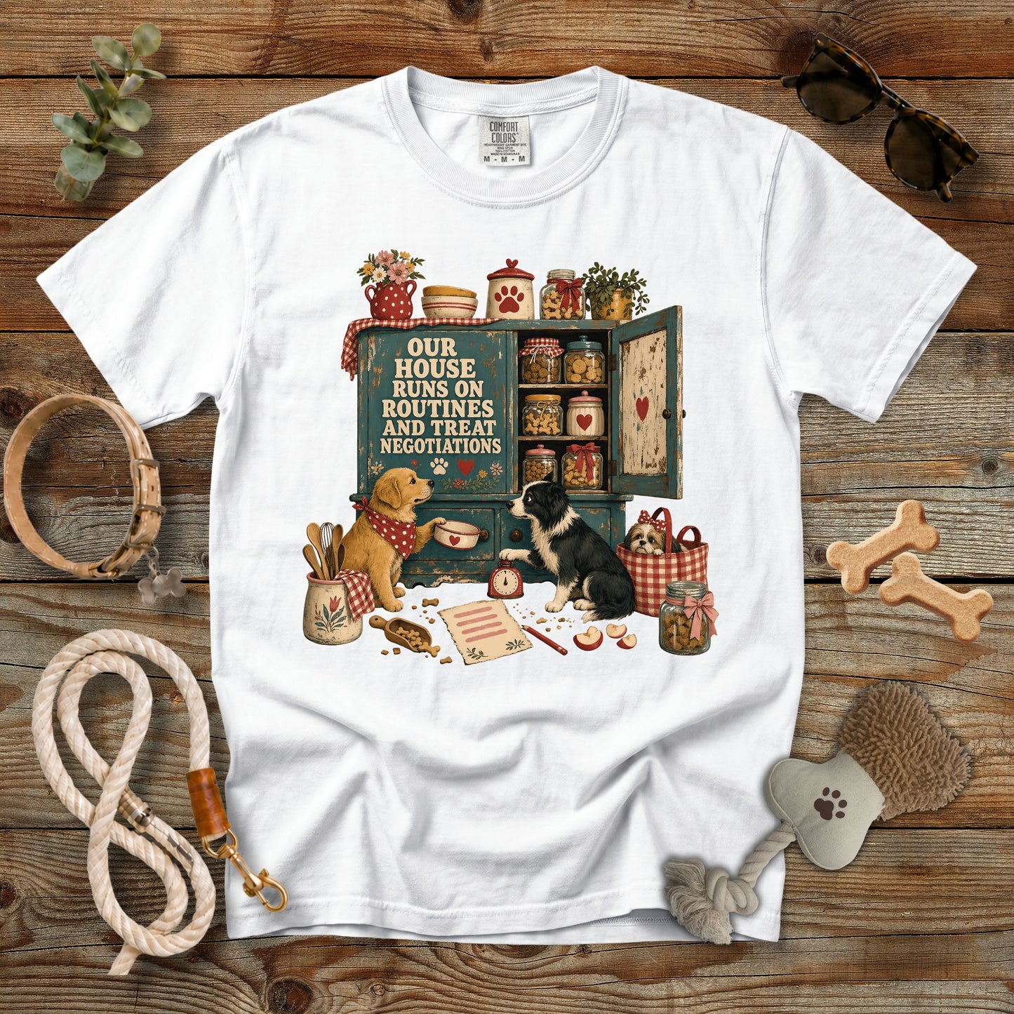 Our House Runs on Routines and Treat Negotiations T-Shirt | Comfort Colors 1717 Dog Mom Tee