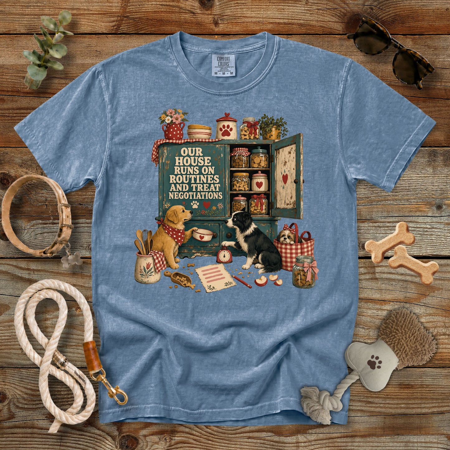 Our House Runs on Routines and Treat Negotiations T-Shirt | Comfort Colors 1717 Dog Mom Tee