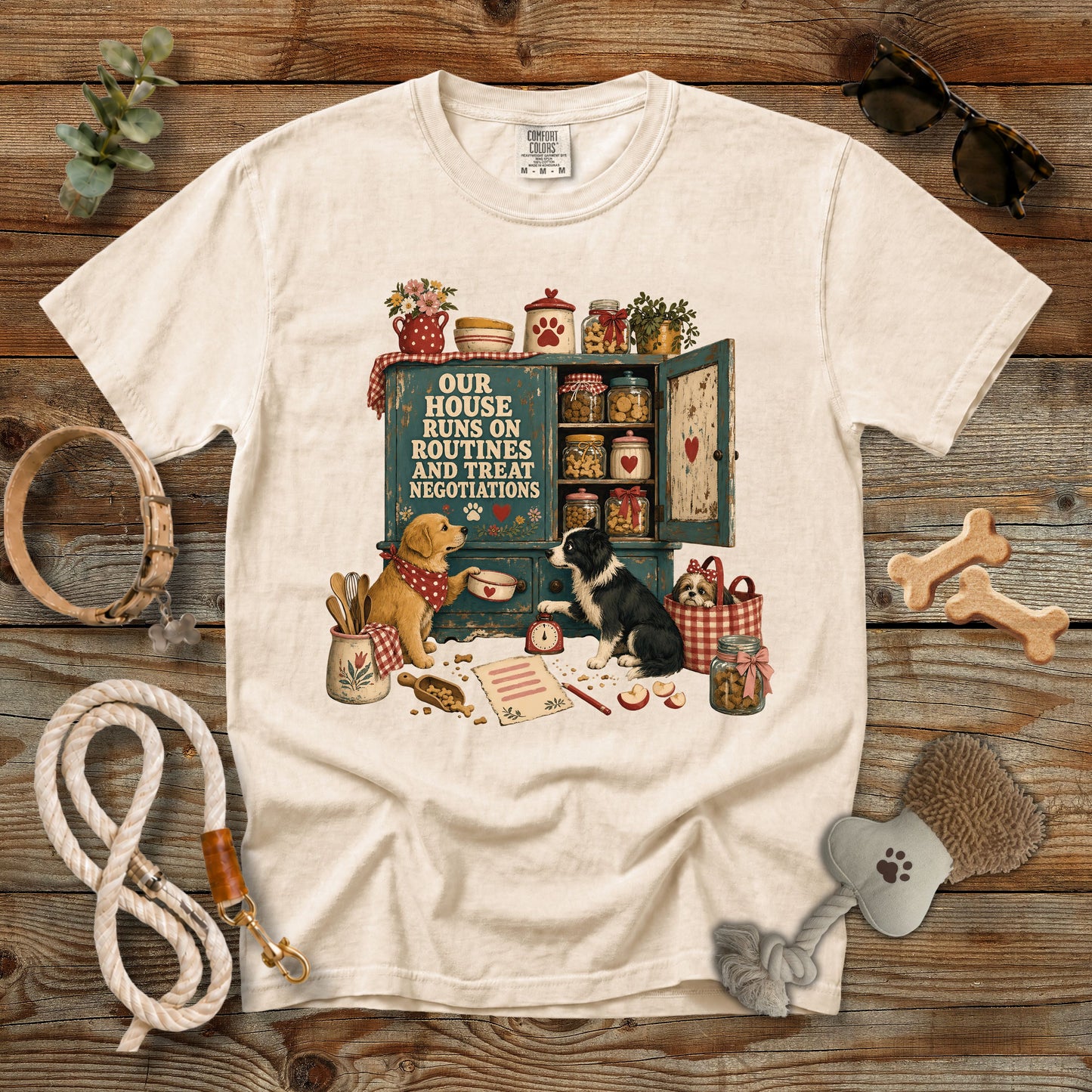 Our House Runs on Routines and Treat Negotiations T-Shirt | Comfort Colors 1717 Dog Mom Tee