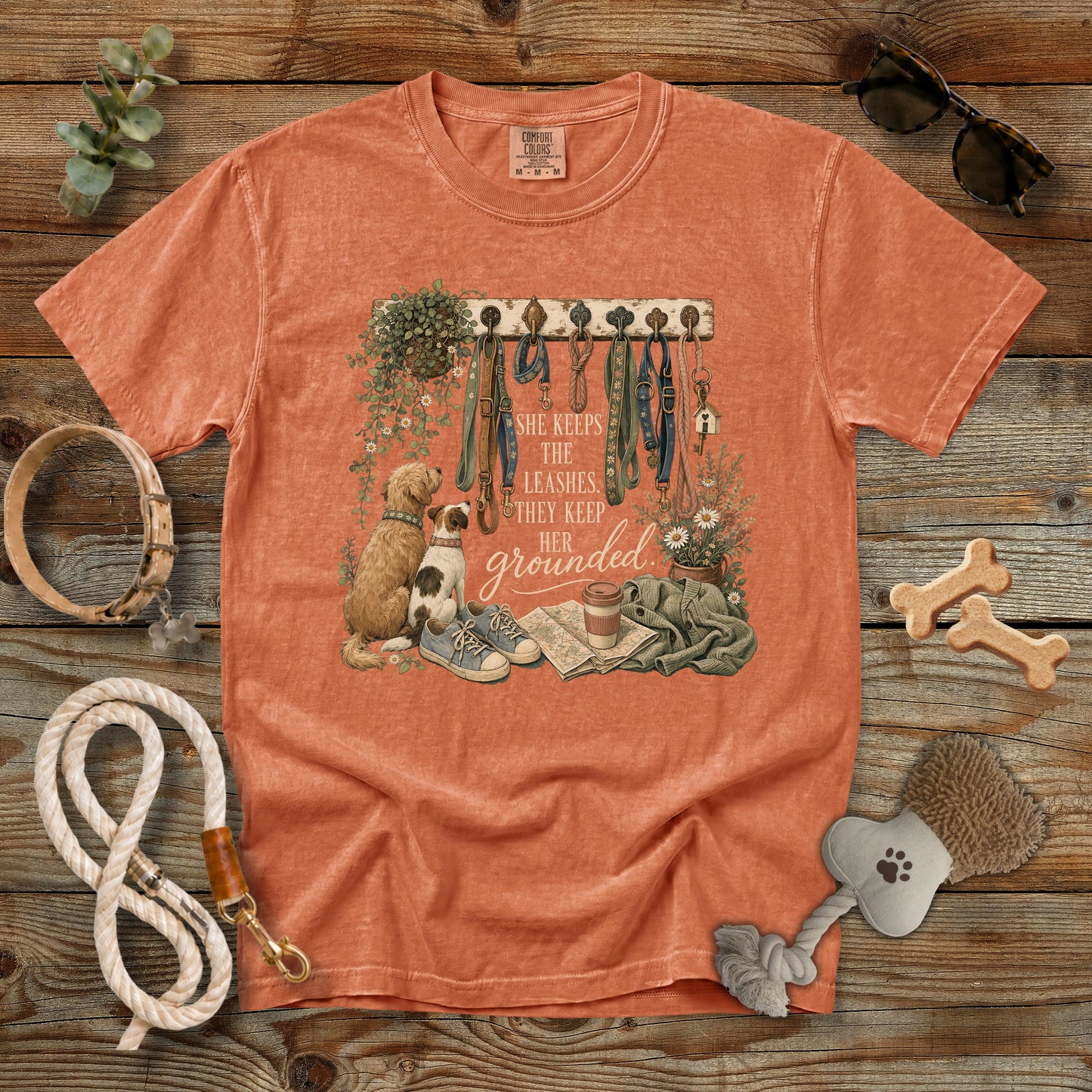 She Keeps the Leashes They Keep Her Grounded T-Shirt | Comfort Colors 1717 Dog Mom Tee