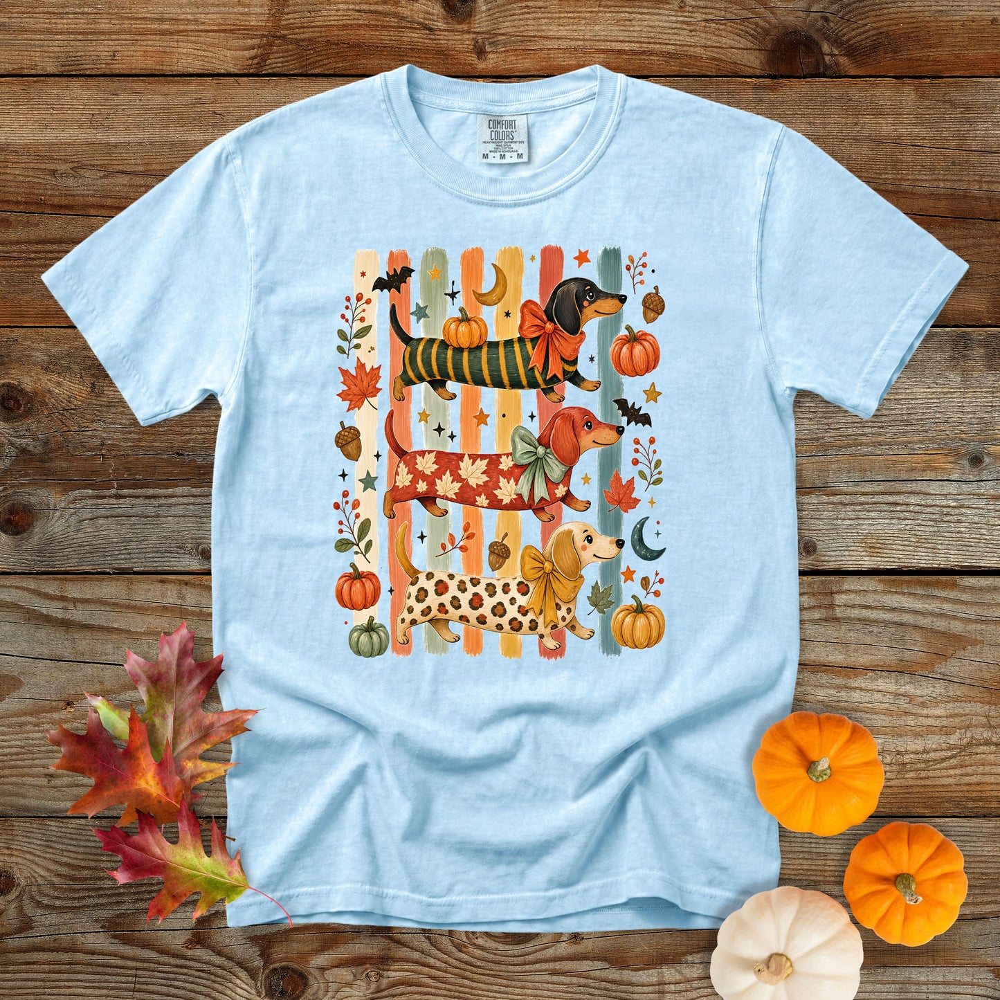 Whimsical Fall Dachshund Trio Comfort Colors 1717 T-Shirt | Cozy Autumn Dog Mom Shirt