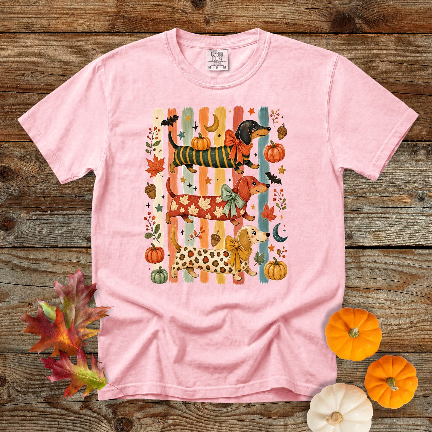 Whimsical Fall Dachshund Trio Comfort Colors 1717 T-Shirt | Cozy Autumn Dog Mom Shirt