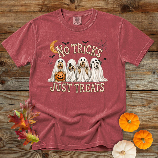 No Tricks Just Treats Ghost Dogs Halloween T-Shirt | Comfort Colors 1717