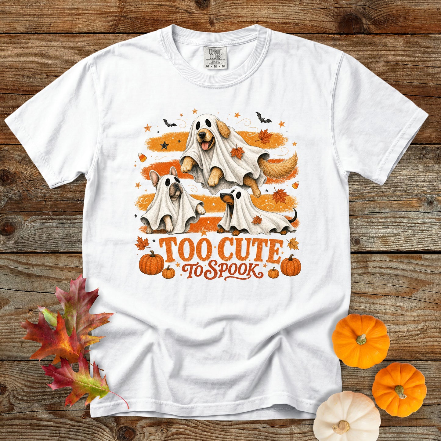Too Cute to Spook Ghost Dogs Halloween T-Shirt | Comfort Colors 1717