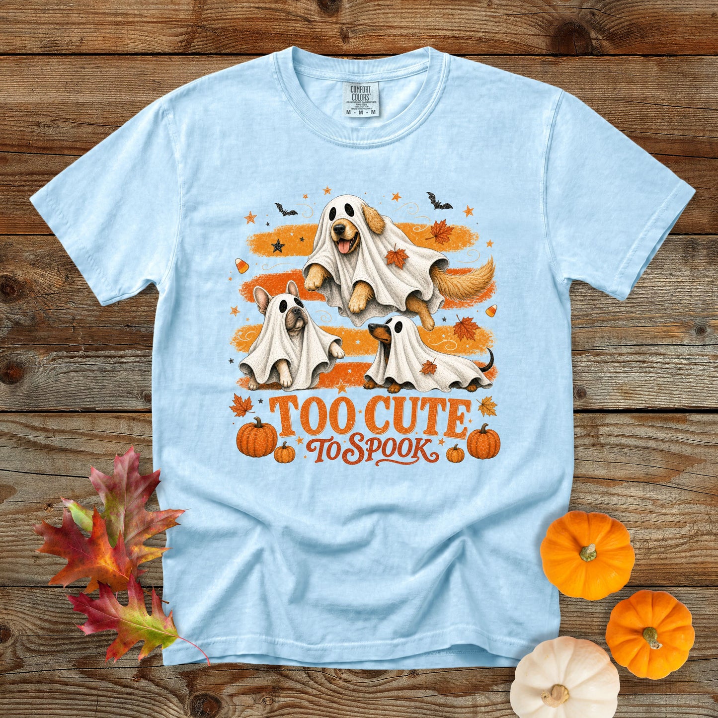 Too Cute to Spook Ghost Dogs Halloween T-Shirt | Comfort Colors 1717