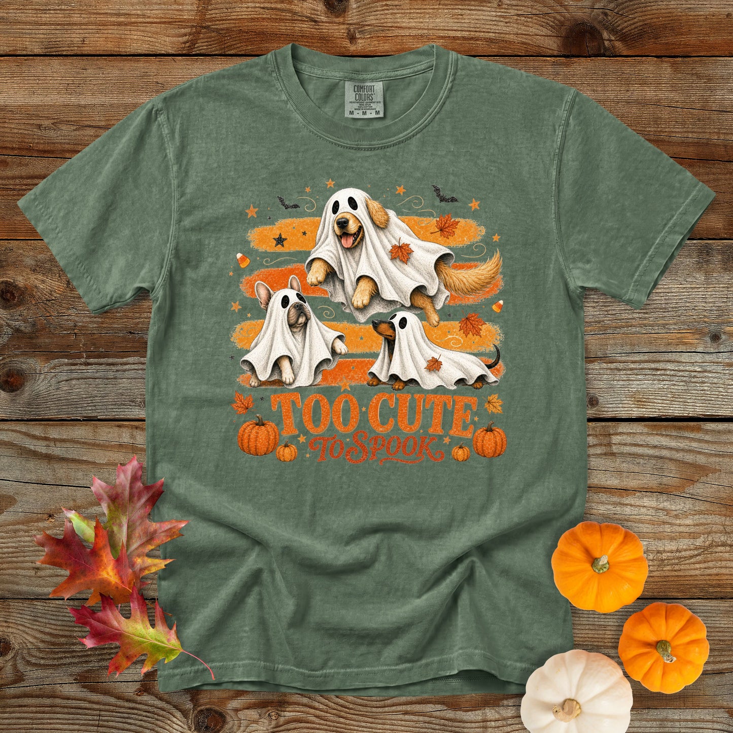 Too Cute to Spook Ghost Dogs Halloween T-Shirt | Comfort Colors 1717