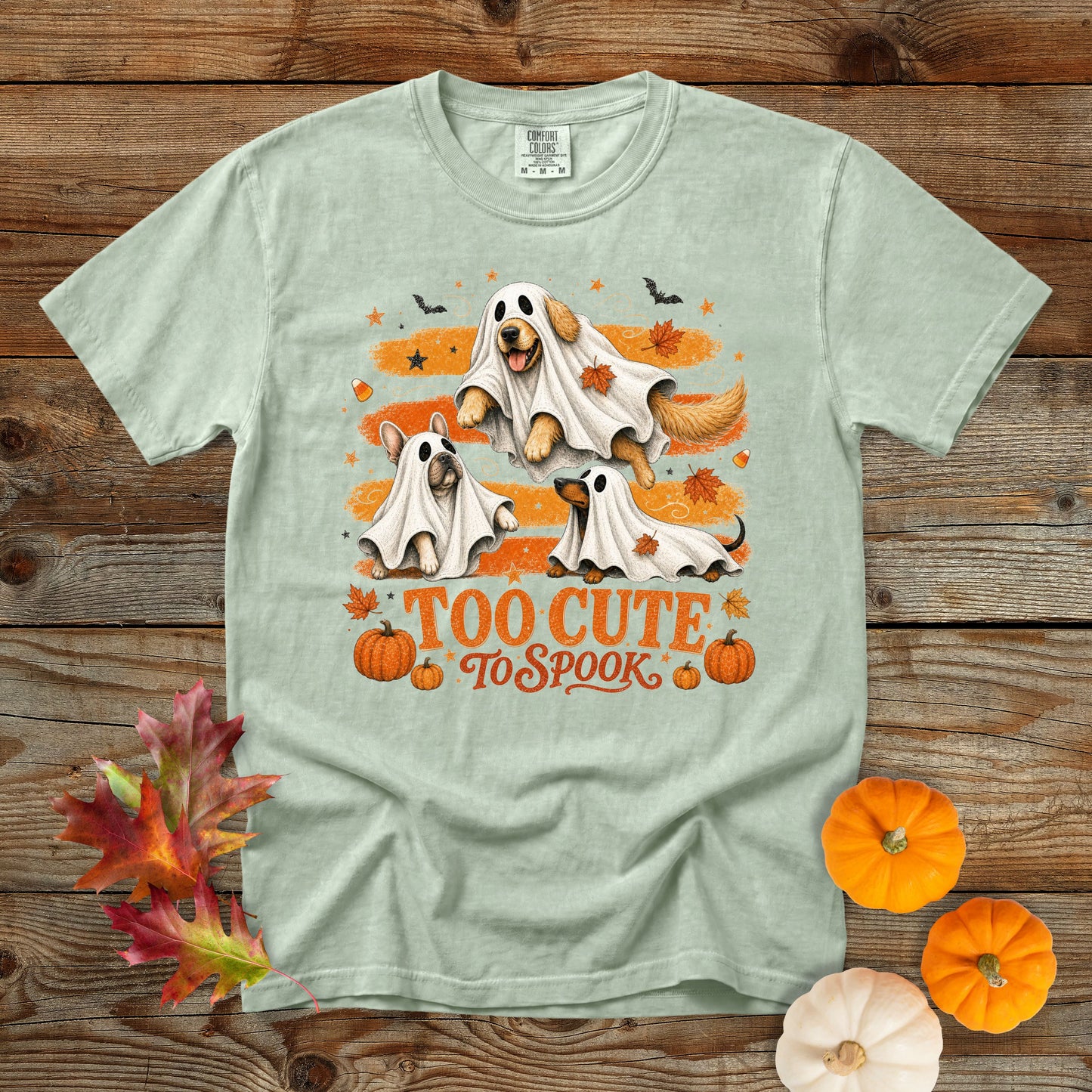 Too Cute to Spook Ghost Dogs Halloween T-Shirt | Comfort Colors 1717