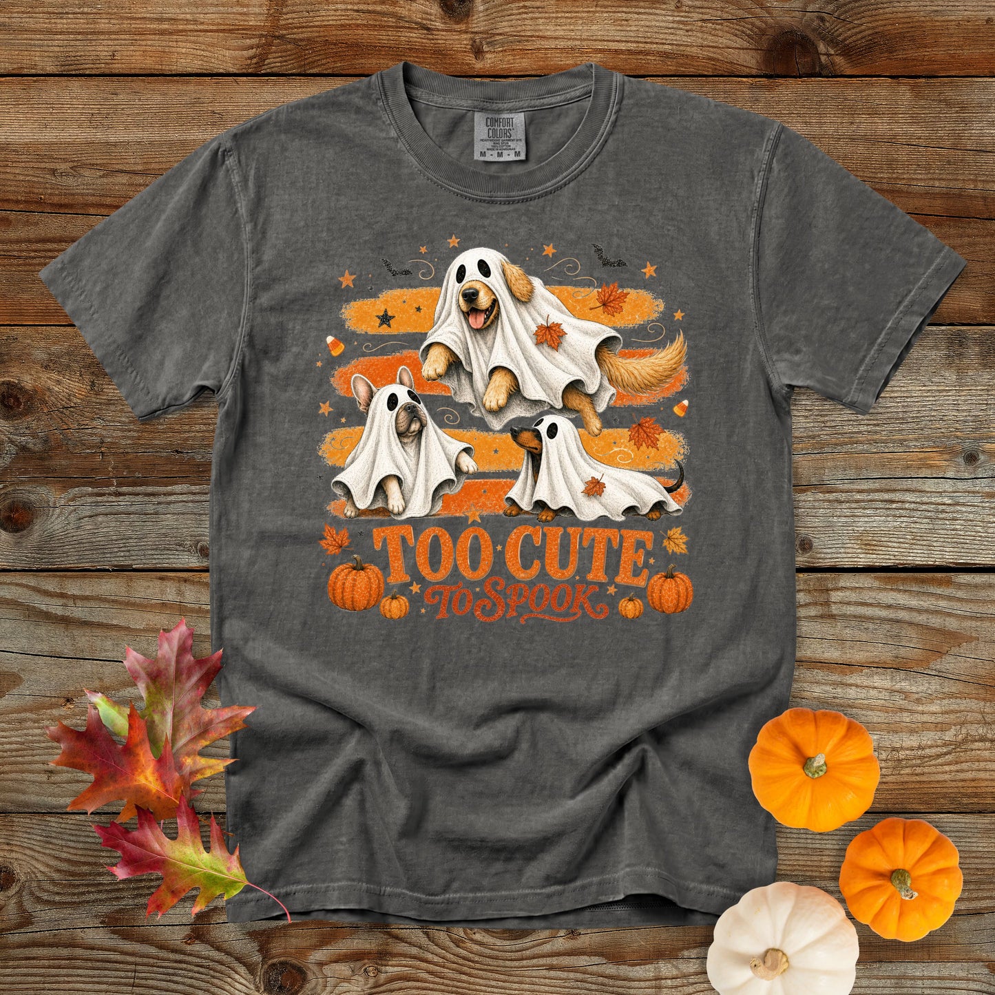 Too Cute to Spook Ghost Dogs Halloween T-Shirt | Comfort Colors 1717