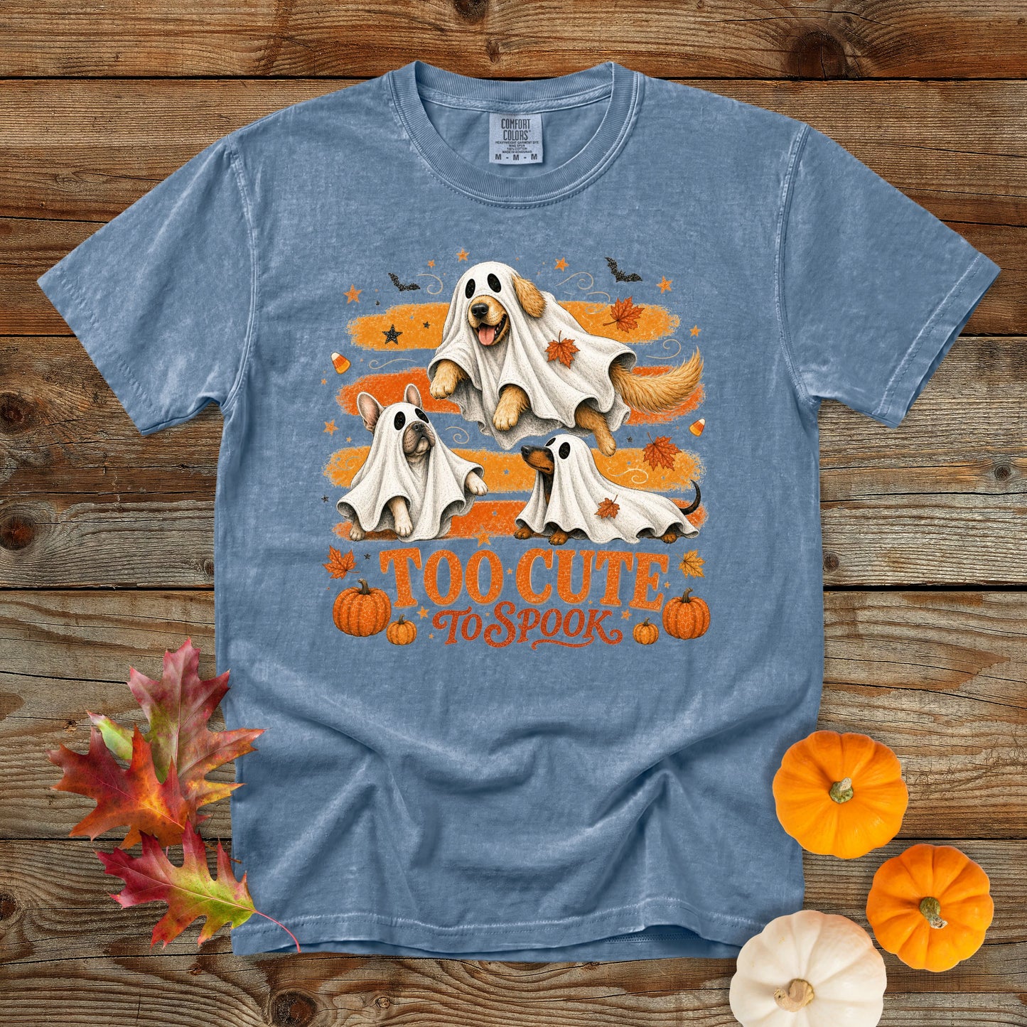 Too Cute to Spook Ghost Dogs Halloween T-Shirt | Comfort Colors 1717