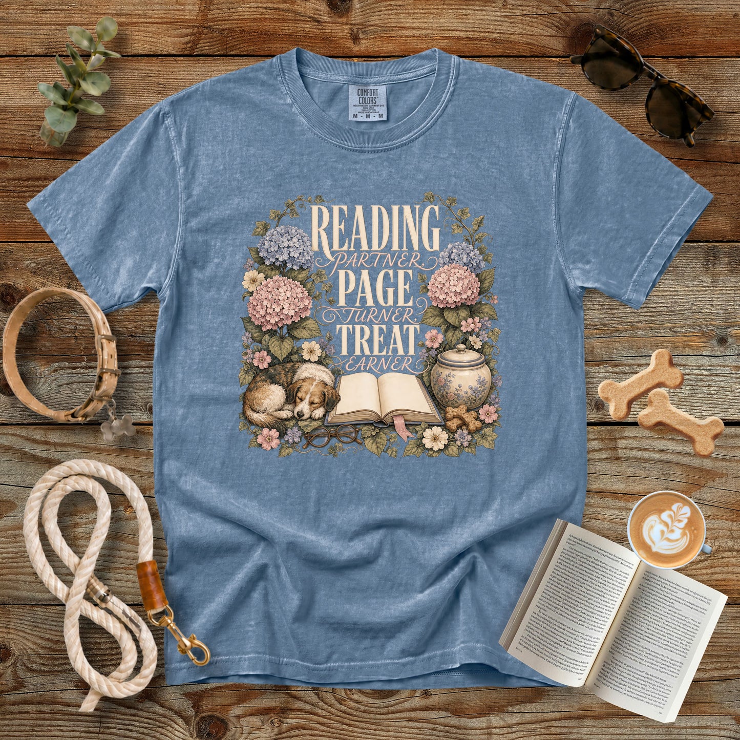 Reading Partner Page Turner Treat Earner T-Shirt | Dog Mom Tee Comfort Colors 1717