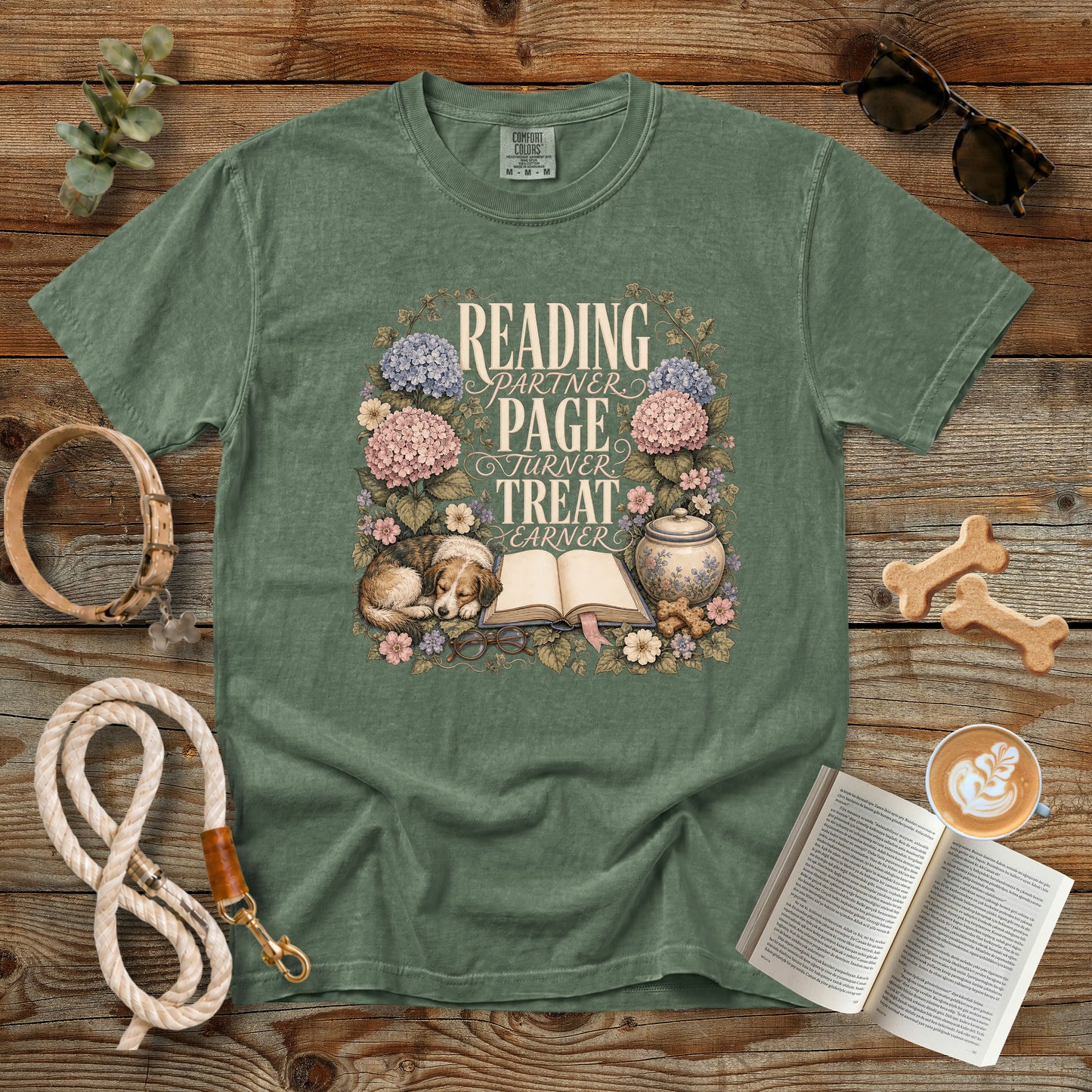 Reading Partner Page Turner Treat Earner T-Shirt | Dog Mom Tee Comfort Colors 1717