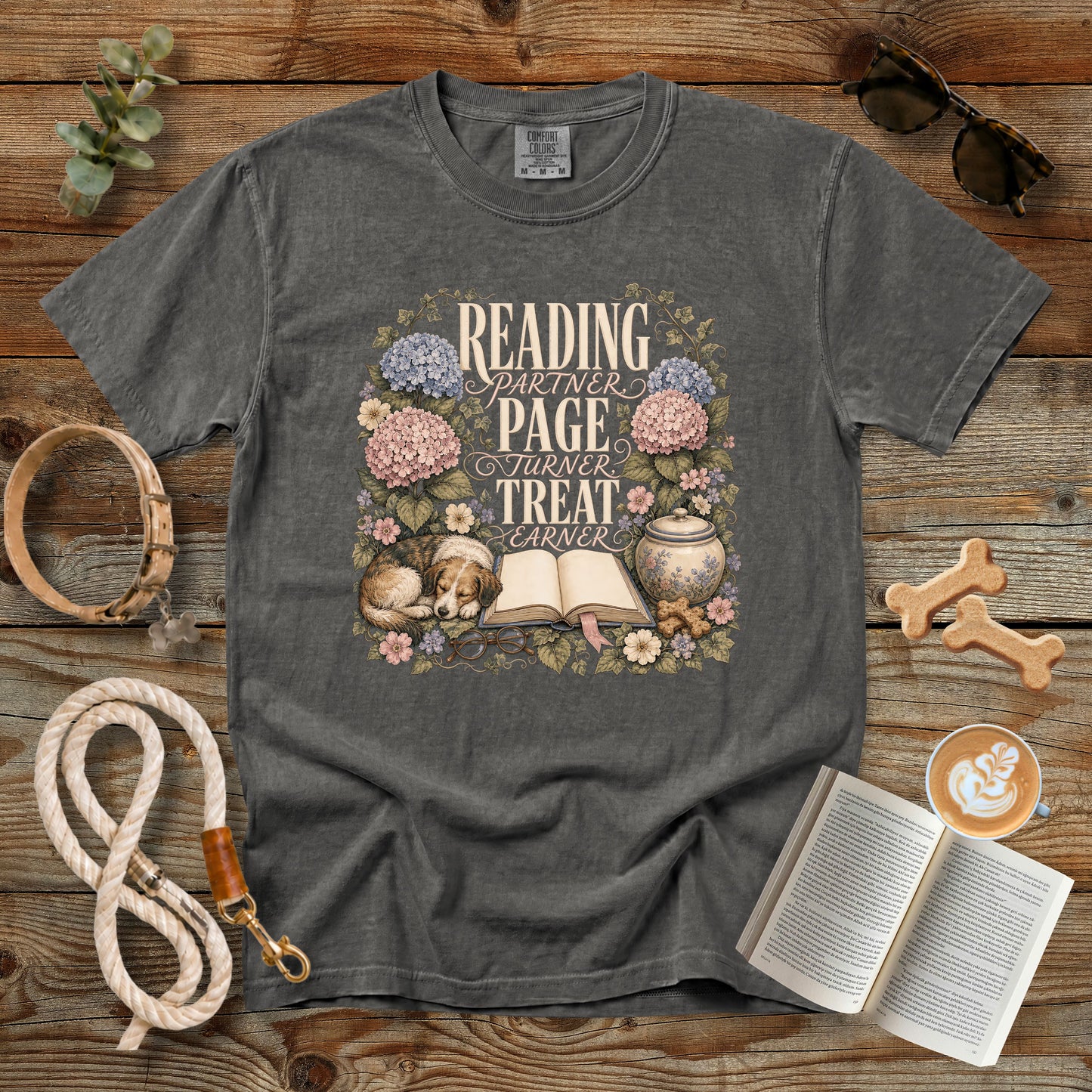 Reading Partner Page Turner Treat Earner T-Shirt | Dog Mom Tee Comfort Colors 1717