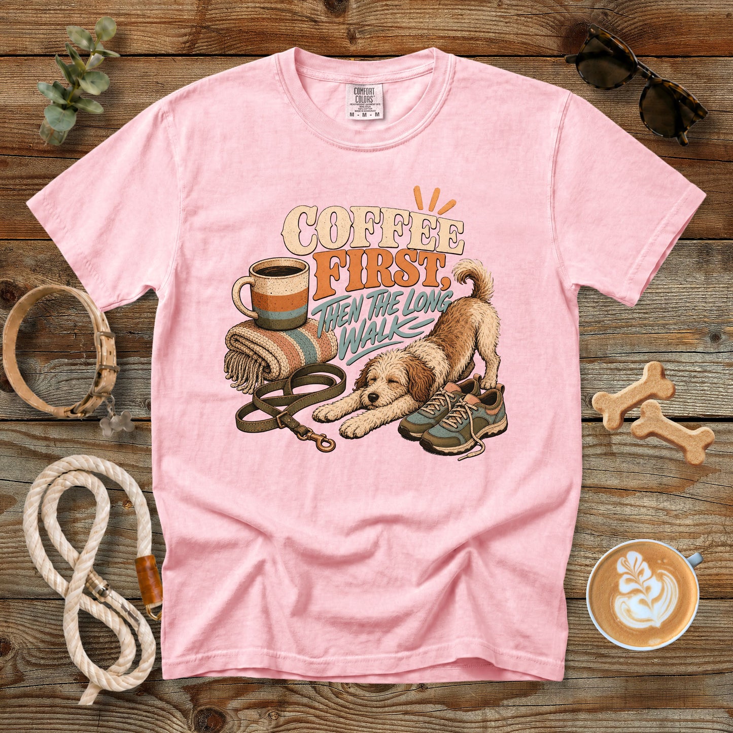 Coffee First, Then the Long Walk T-Shirt | Dog Mom Tee Comfort Colors 1717
