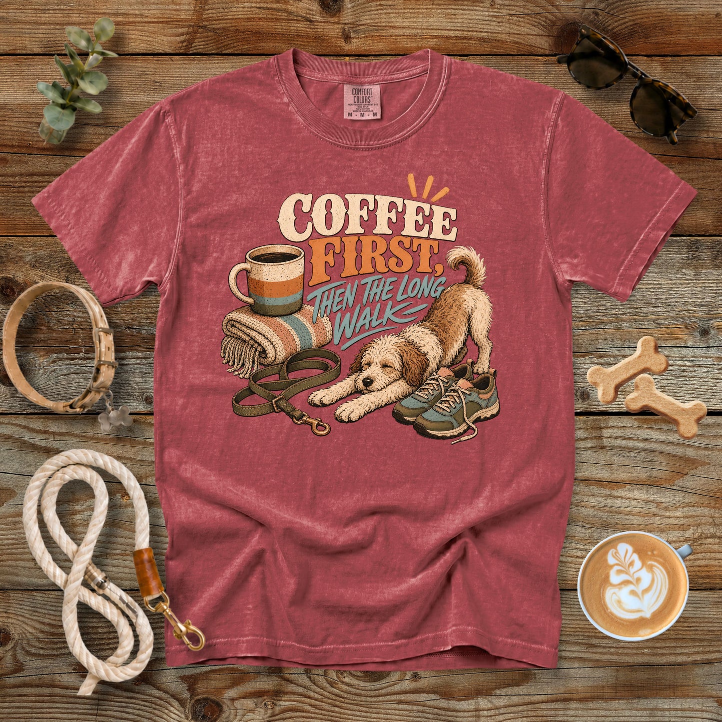 Coffee First, Then the Long Walk T-Shirt | Dog Mom Tee Comfort Colors 1717