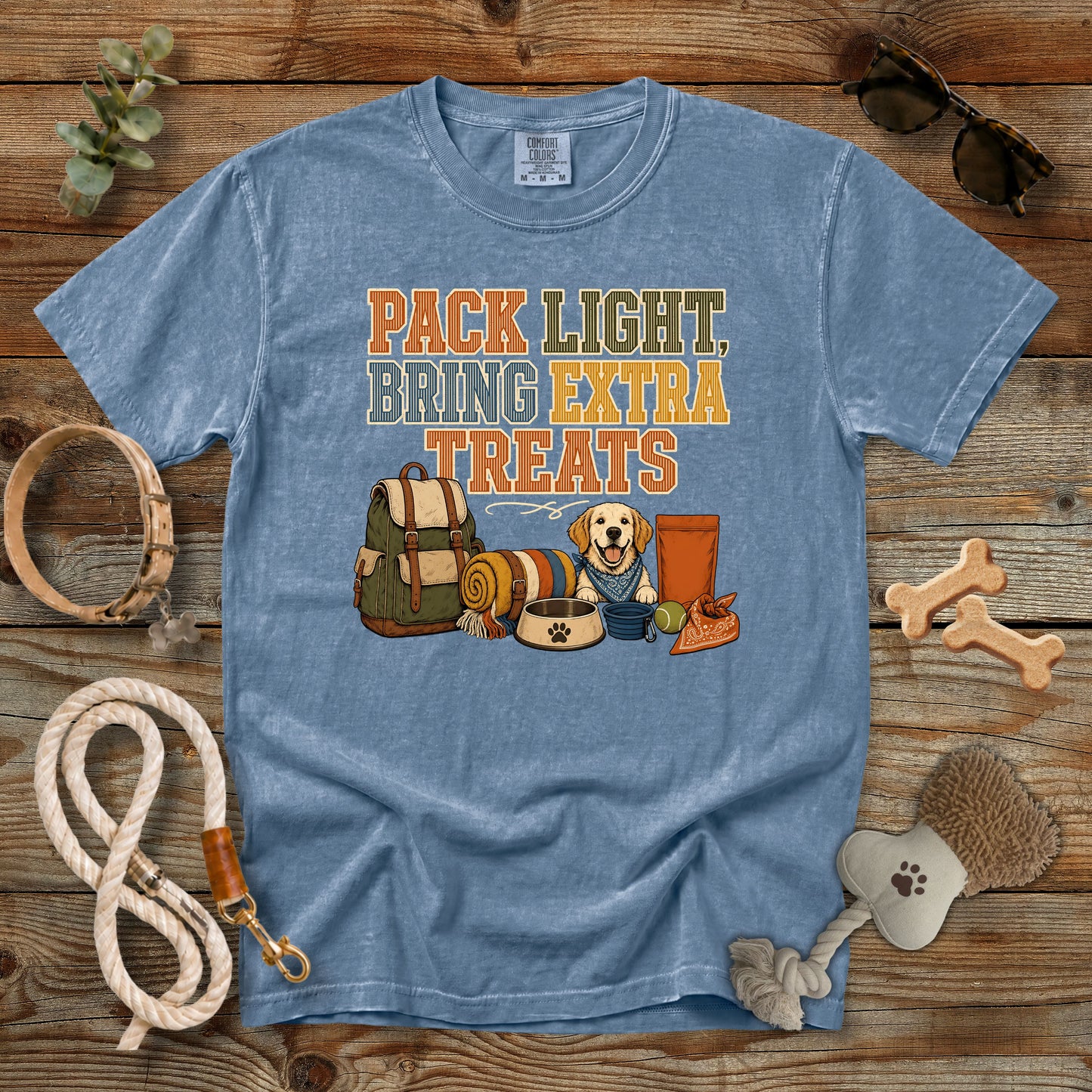 Pack Light, Bring Extra Treats T-Shirt | Dog Mom Tee Comfort Colors 1717
