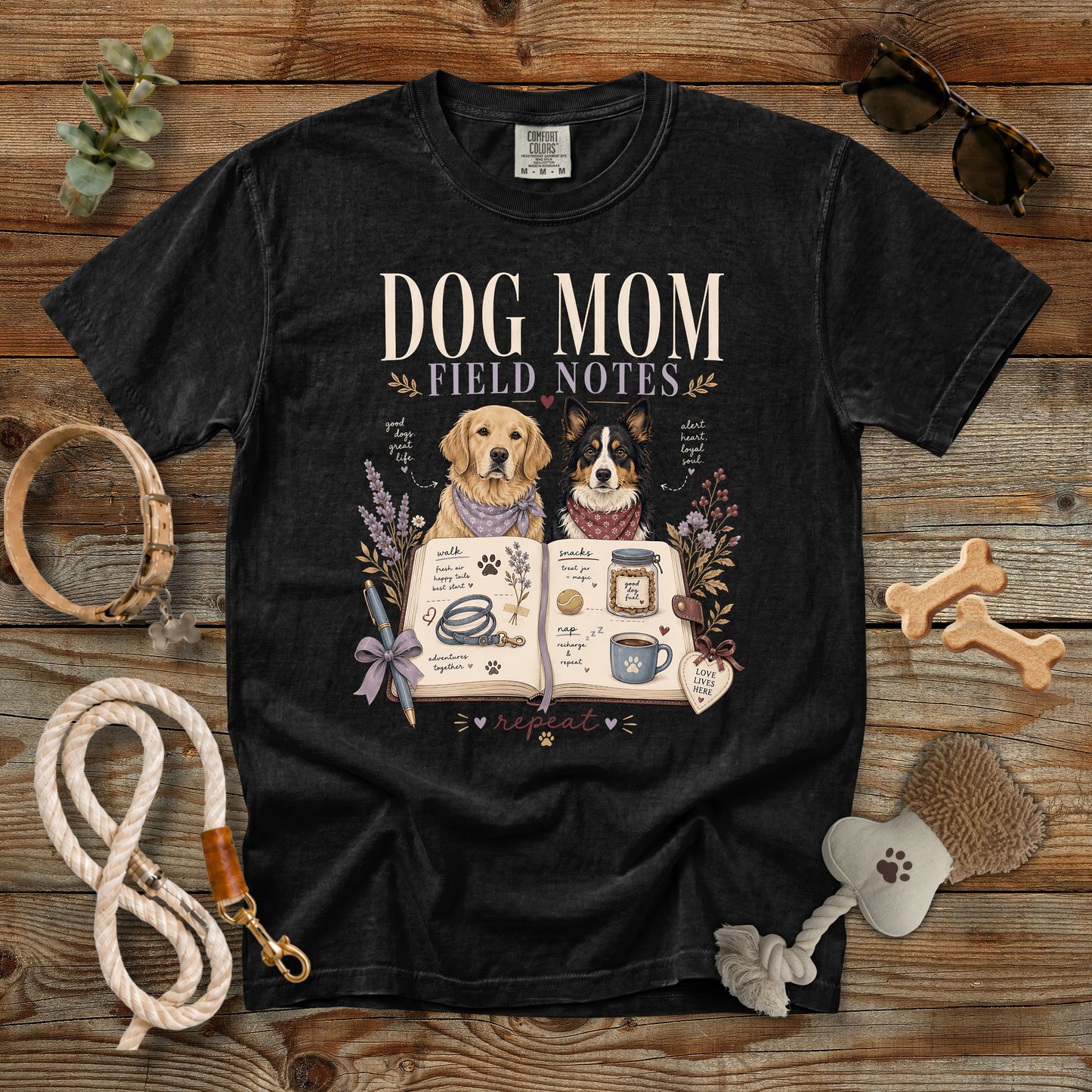 Dog Mom Field Notes T-Shirt | Dog Mom Comfort Colors 1717