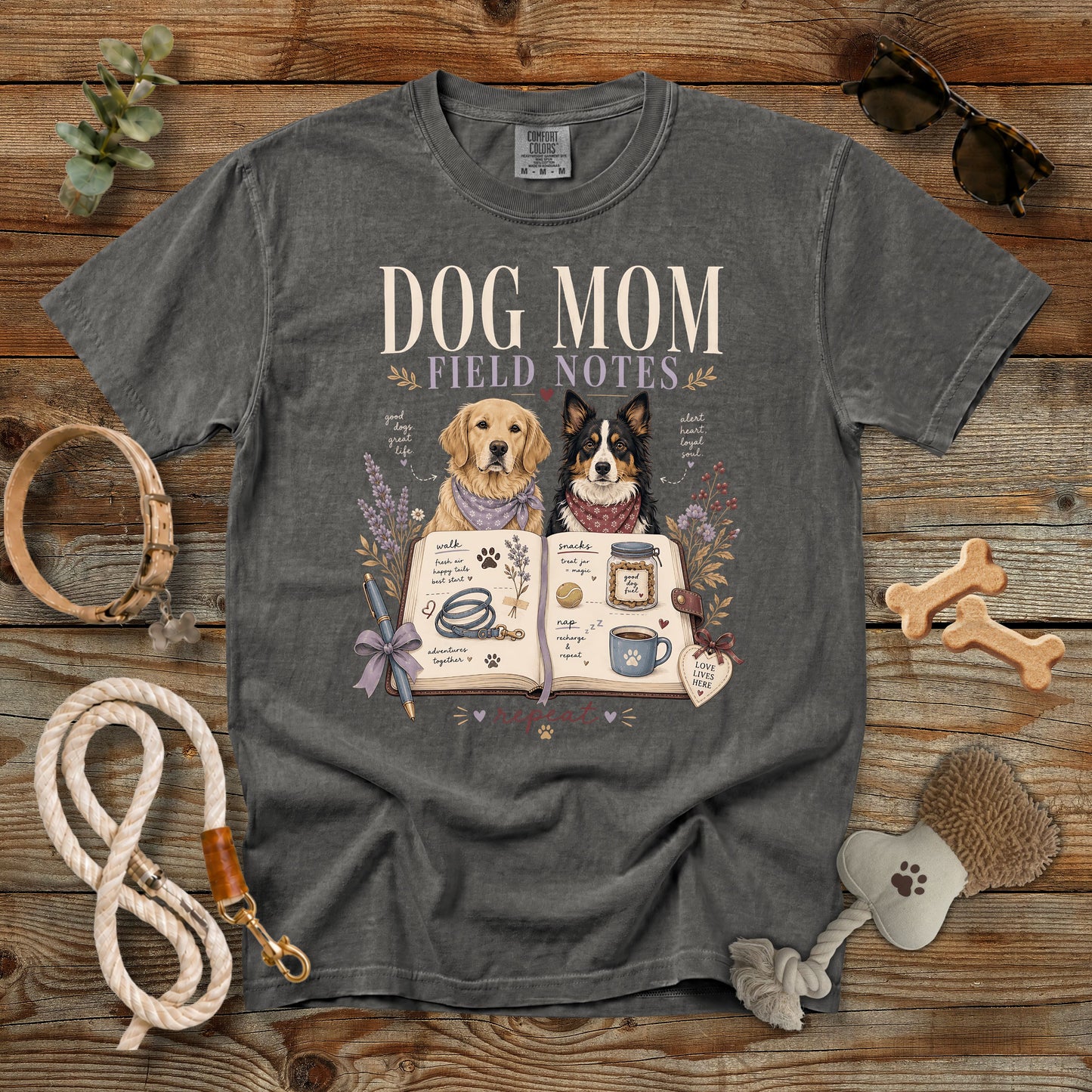 Dog Mom Field Notes T-Shirt | Dog Mom Comfort Colors 1717