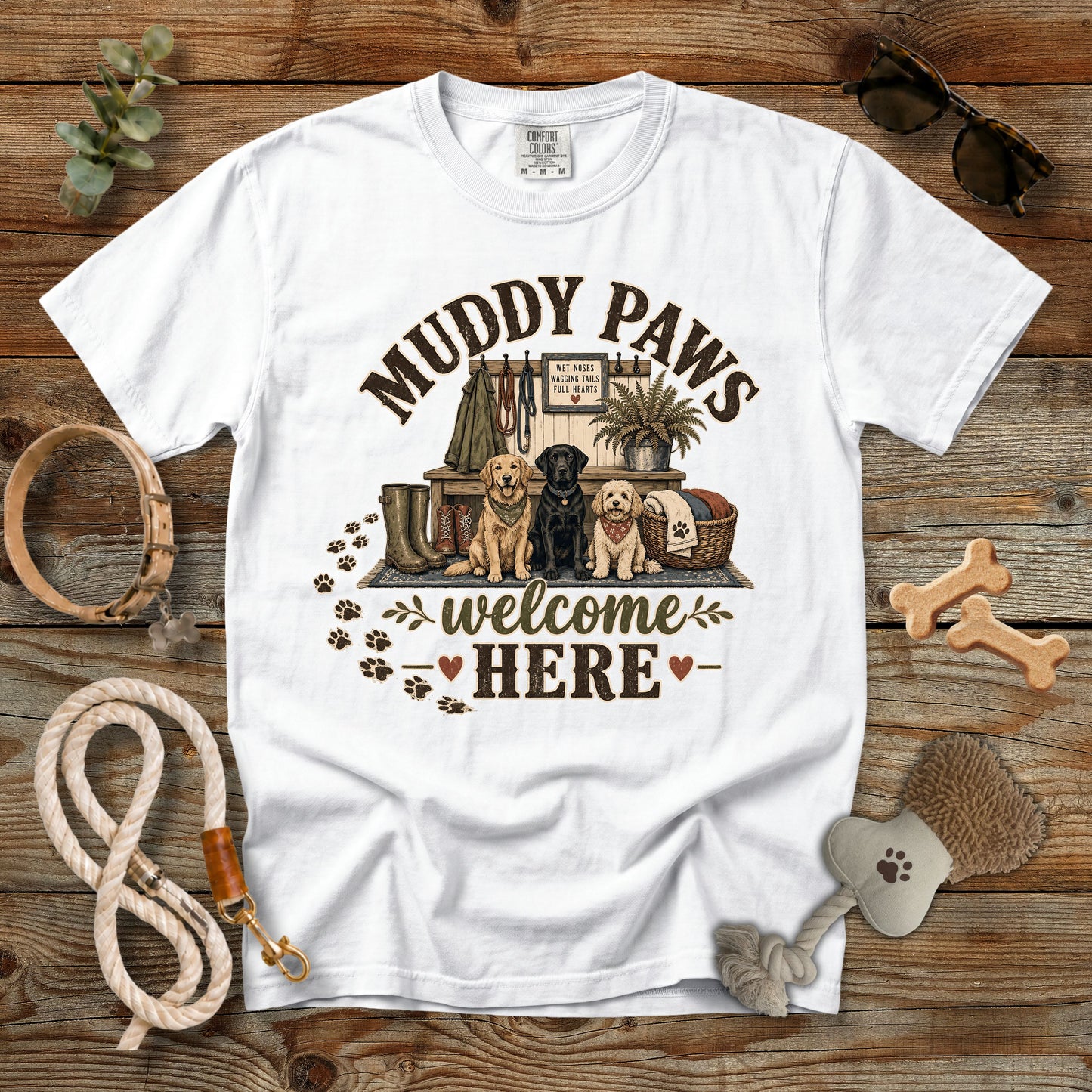 Muddy Paws Welcome Here T-Shirt | Dog Mom Comfort Colors 1717