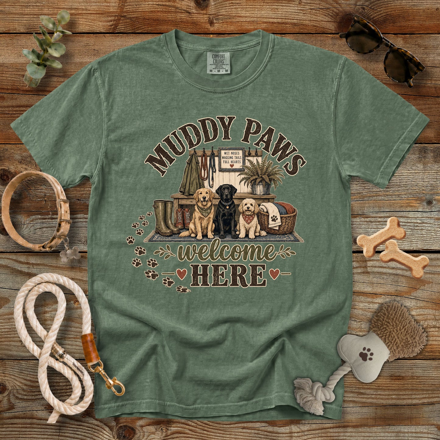 Muddy Paws Welcome Here T-Shirt | Dog Mom Comfort Colors 1717