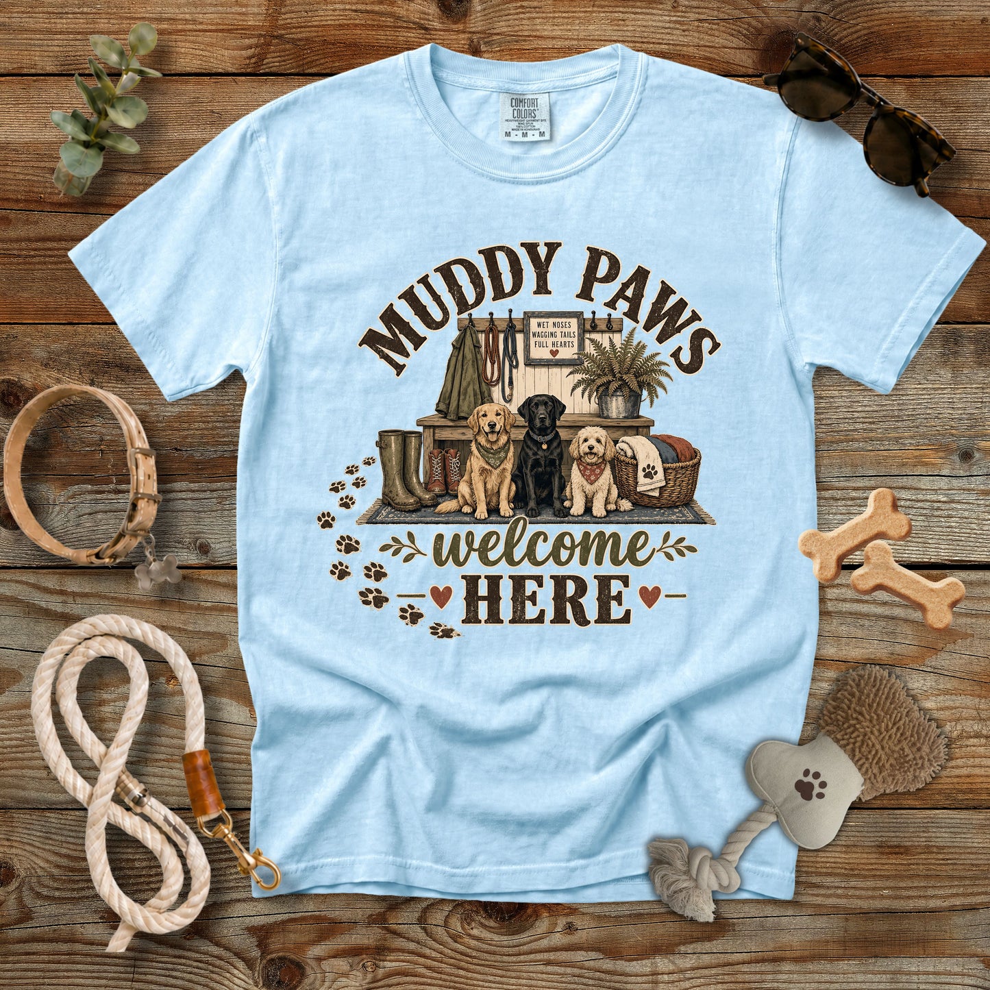 Muddy Paws Welcome Here T-Shirt | Dog Mom Comfort Colors 1717