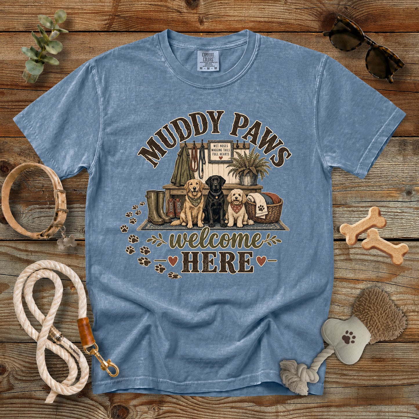 Muddy Paws Welcome Here T-Shirt | Dog Mom Comfort Colors 1717