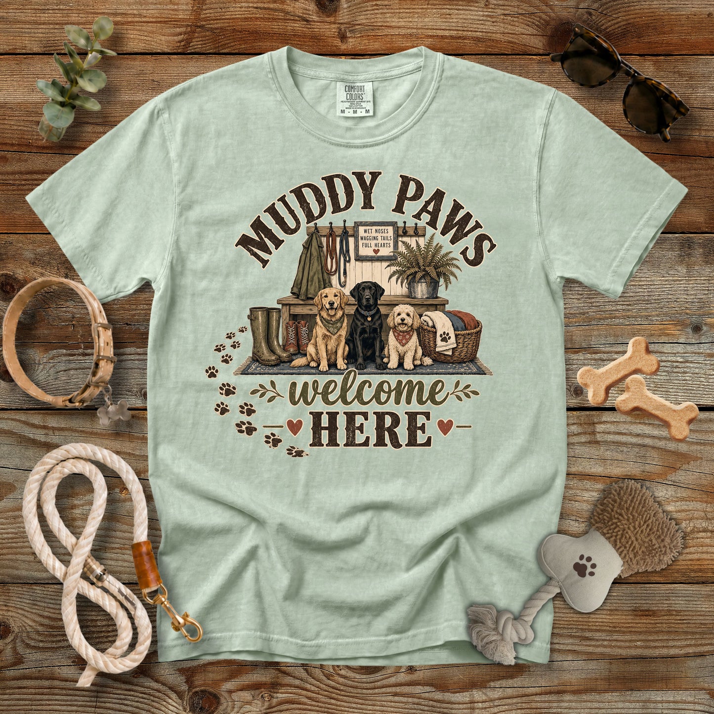 Muddy Paws Welcome Here T-Shirt | Dog Mom Comfort Colors 1717