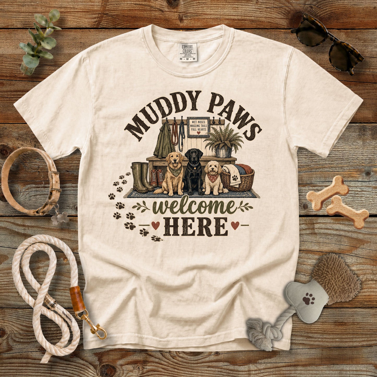 Muddy Paws Welcome Here T-Shirt | Dog Mom Comfort Colors 1717