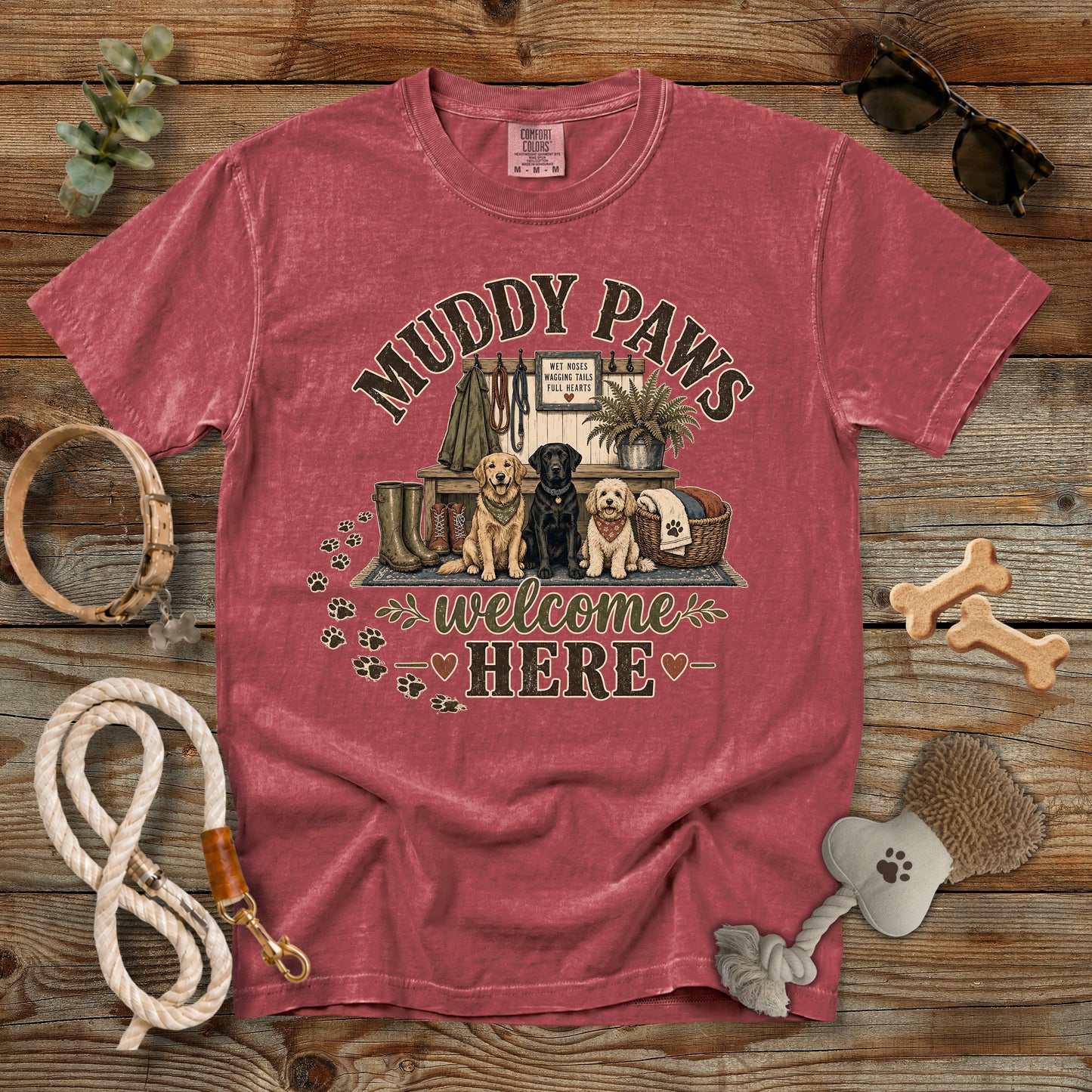 Muddy Paws Welcome Here T-Shirt | Dog Mom Comfort Colors 1717