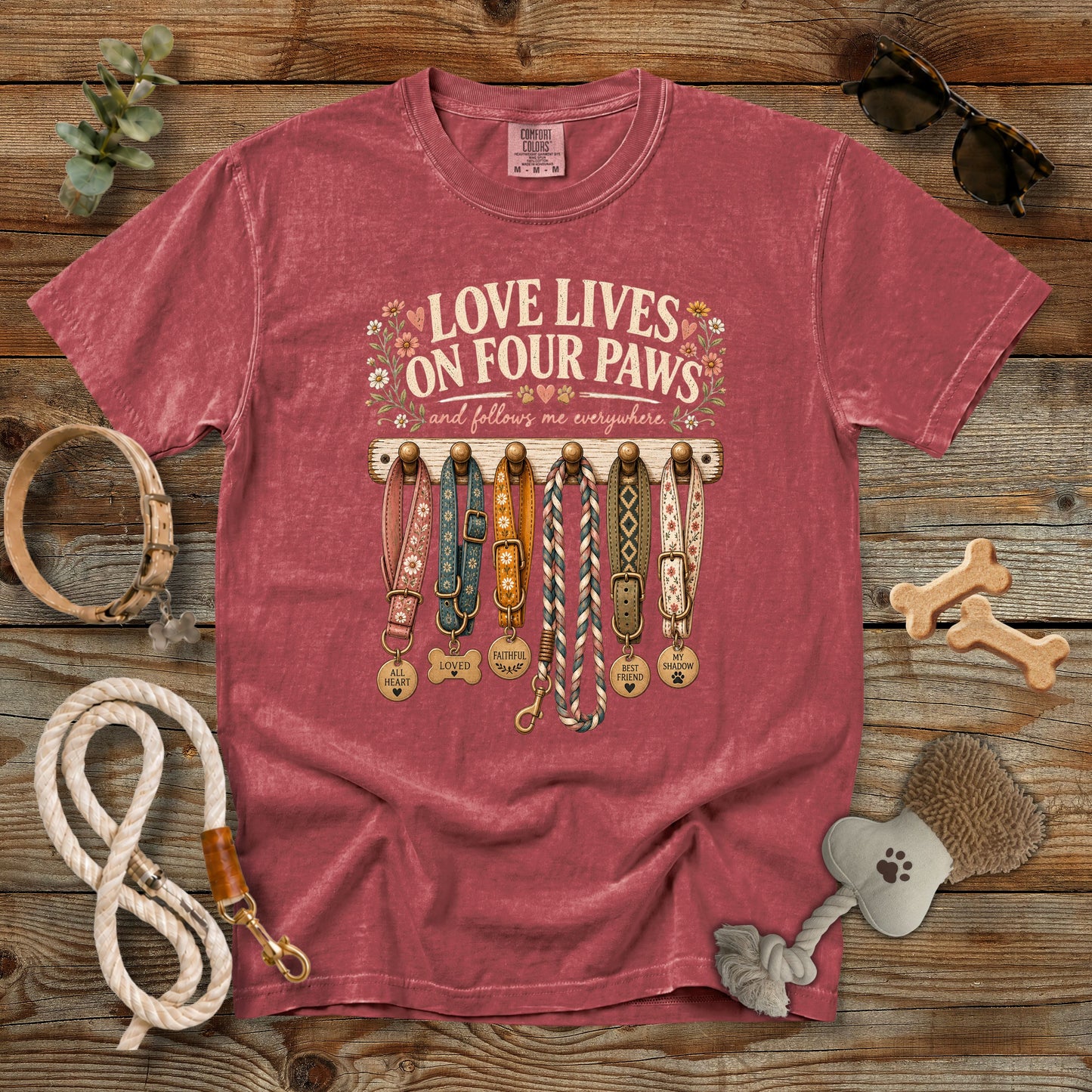 Love Lives on Four Paws T-Shirt | Dog Mom Comfort Colors 1717