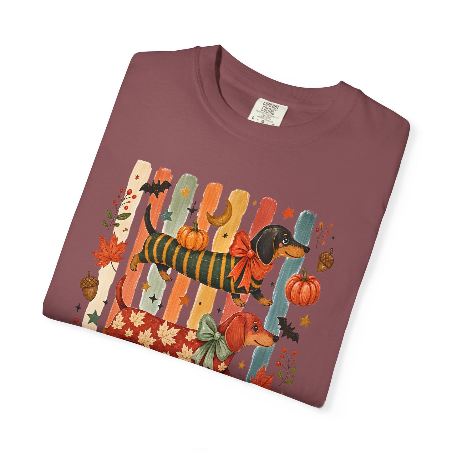 Whimsical Fall Dachshund Trio Comfort Colors 1717 T-Shirt | Cozy Autumn Dog Mom Shirt