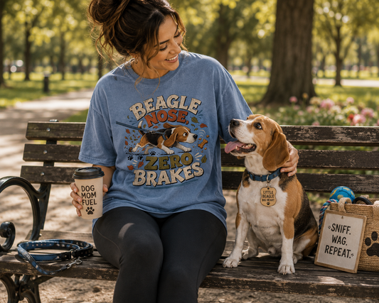Beagle Nose Zero Brakes T-Shirt | Funny Beagle Dog Mom Comfort Colors 1717 Graphic Tee