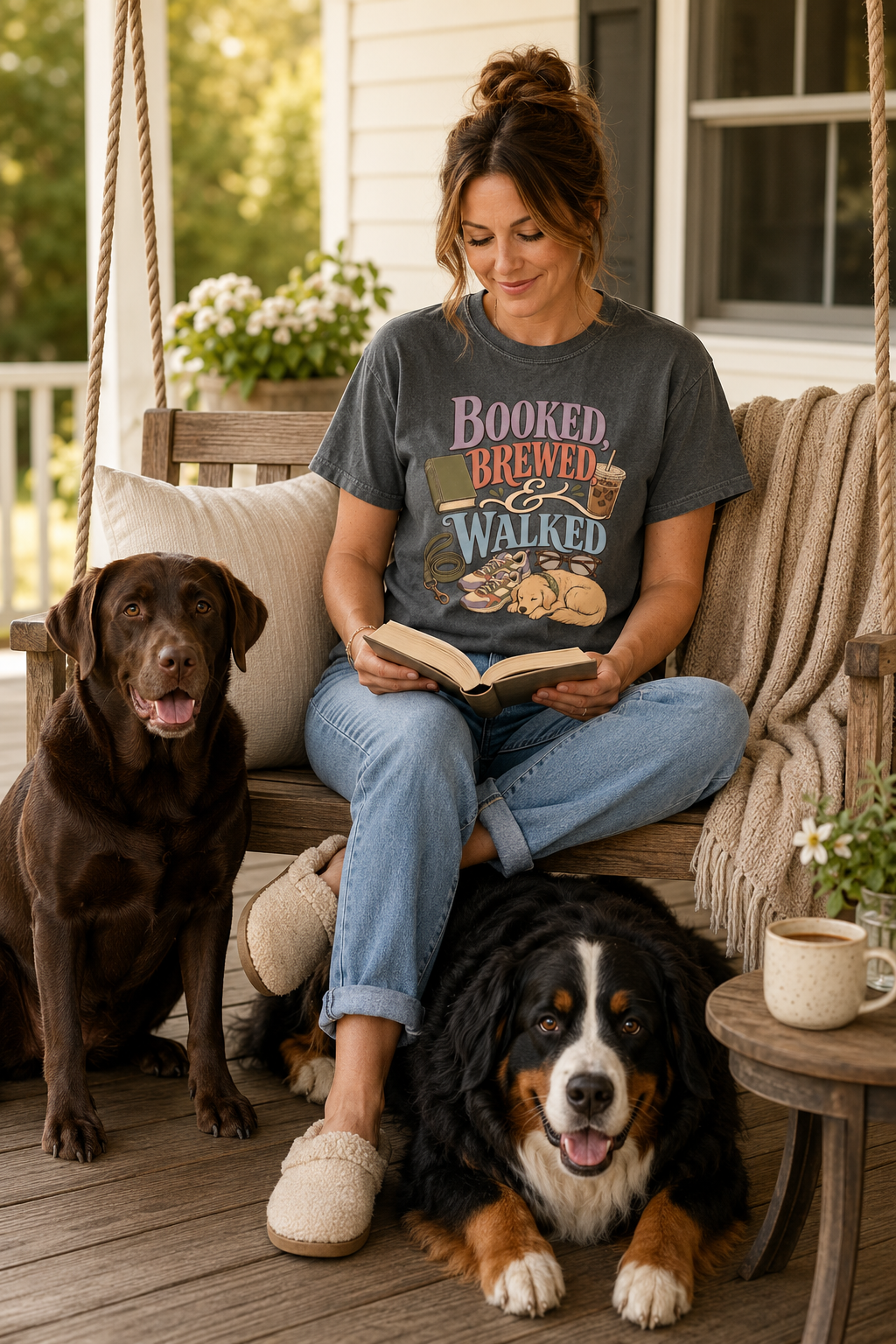 Booked, Brewed & Walked T-Shirt | Dog Mom Tee Comfort Colors 1717