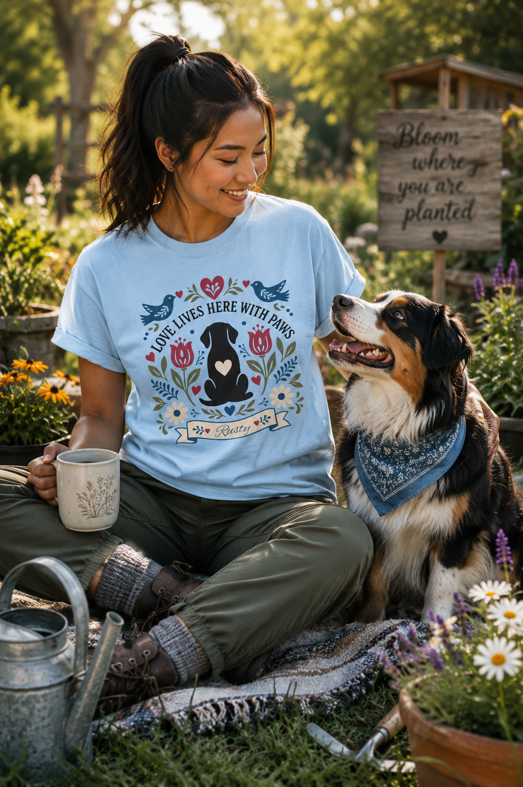 Personalized Love Lives Here With Paws Dog Mom T-Shirt | Custom Dog Name Comfort Colors 1717