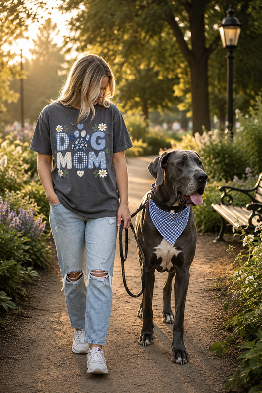 Dog Mom Floral Gingham T-Shirt | Comfort Colors® 1717