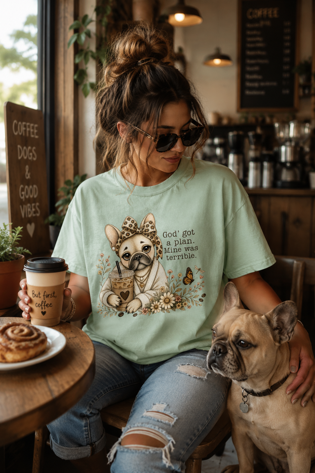 God's Got a Plan French Bulldog Coffee T-Shirt | Comfort Colors 1717