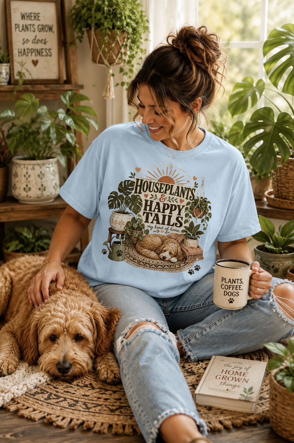 Houseplants & Happy Tails T-Shirt | Comfort Colors 1717 Dog Mom Tee
