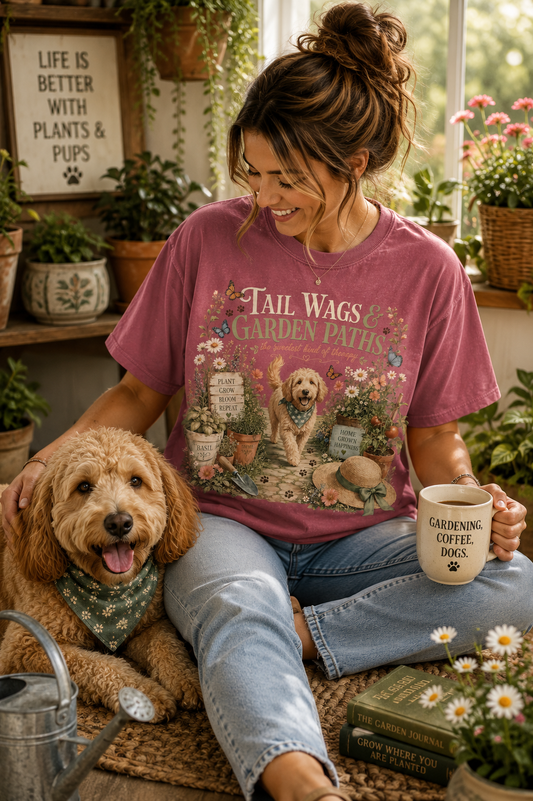 Tail Wags & Garden Paths T-Shirt | Comfort Colors 1717 Dog Mom Tee