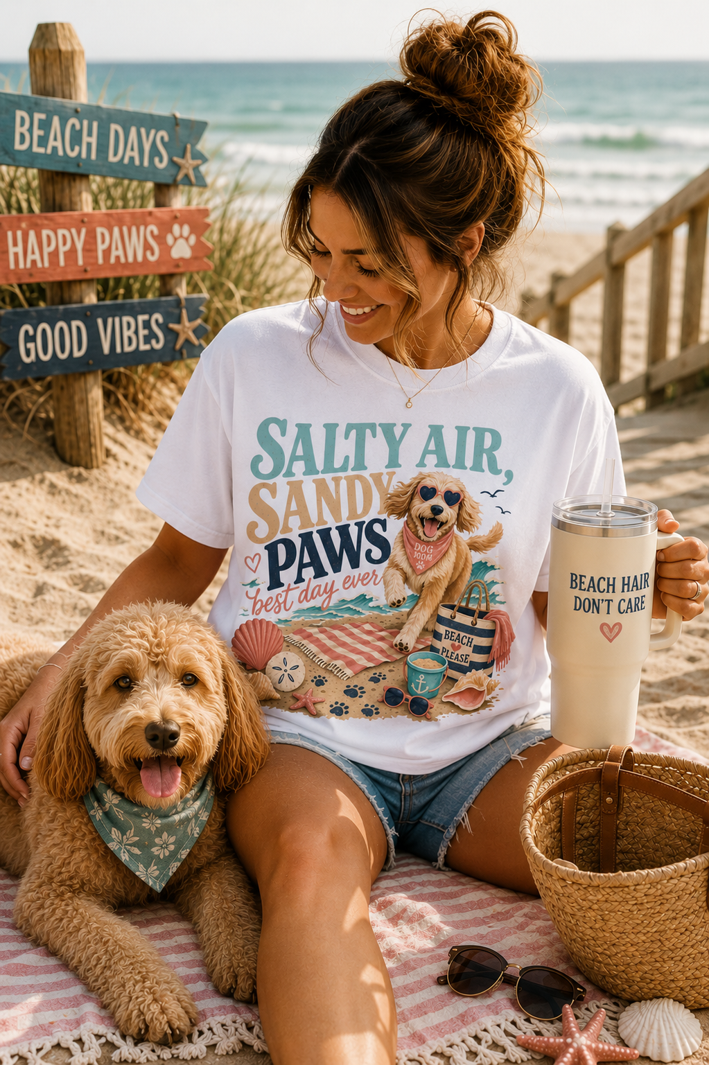 Salty Air Sandy Paws Best Day Ever T-Shirt | Comfort Colors 1717 Dog Mom Beach Tee