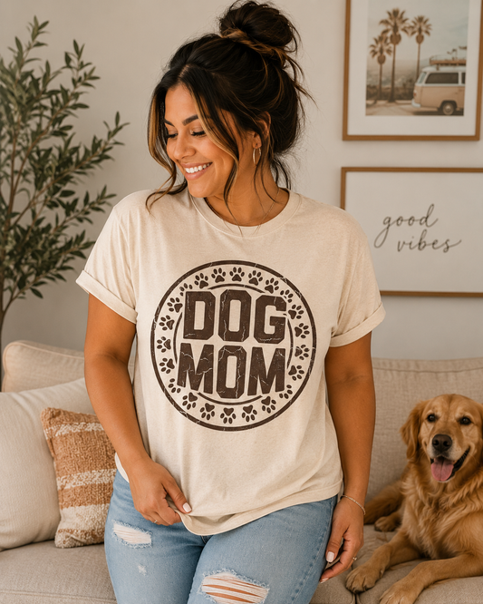 Vintage Dog Mom Paw Print T-Shirt | Comfort Colors 1717 Minimalist Dog Mom Tee