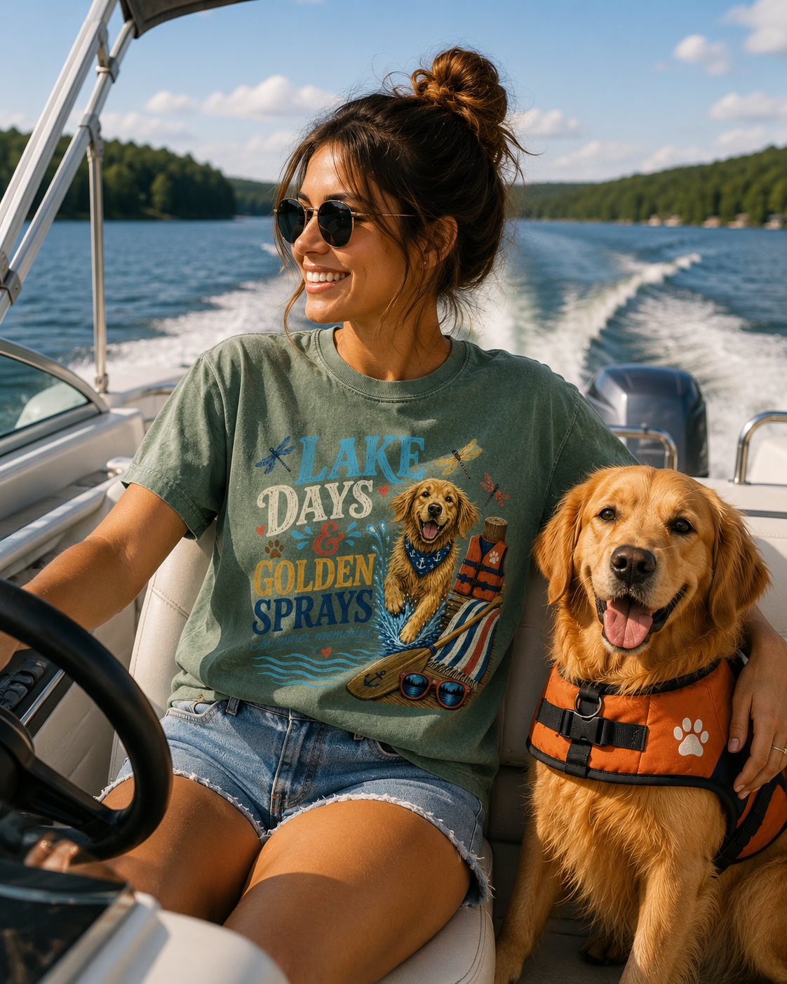Lake Days & Golden Sprays T-Shirt | Comfort Colors 1717 Golden Retriever Summer Tee