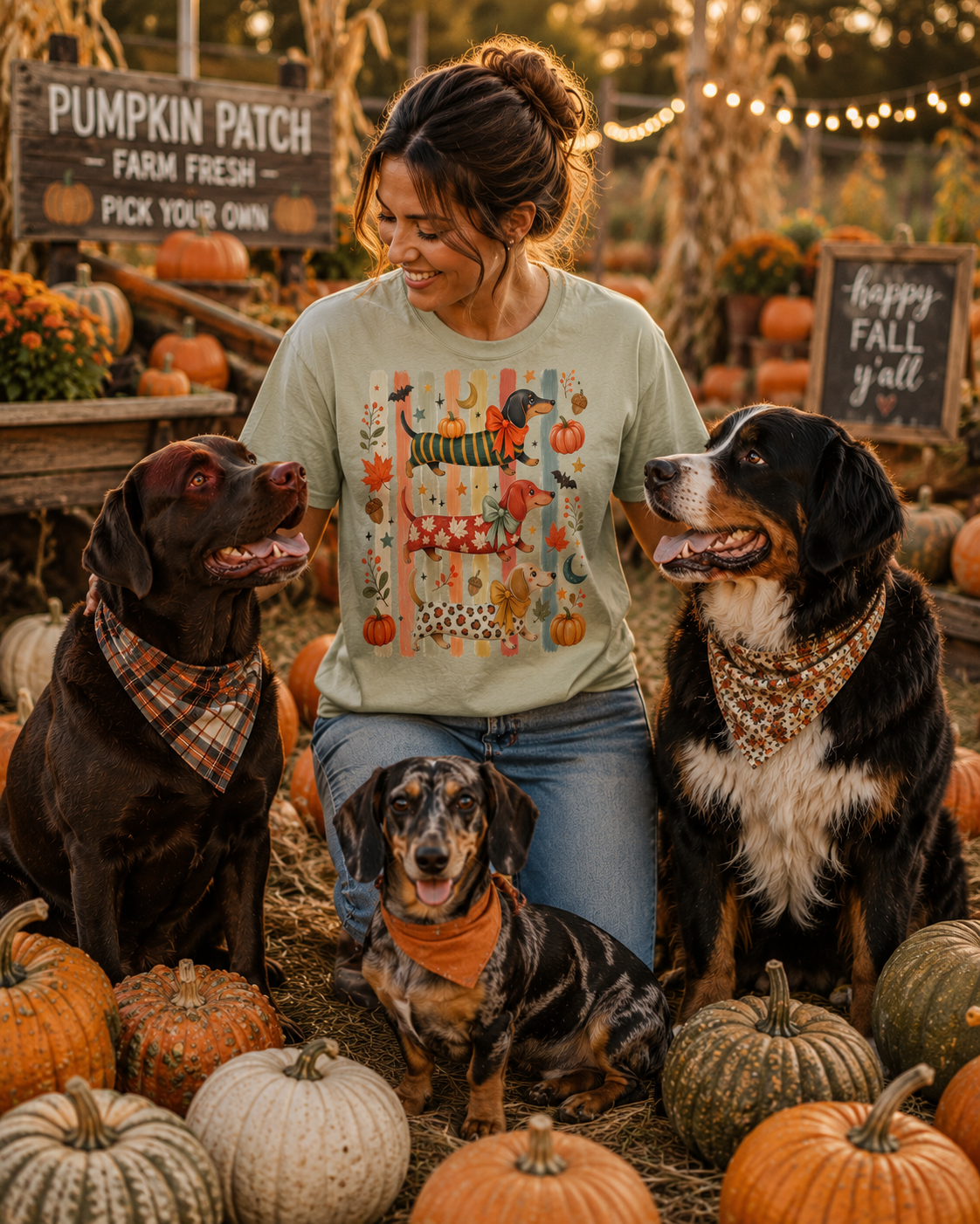 Whimsical Fall Dachshund Trio Comfort Colors 1717 T-Shirt | Cozy Autumn Dog Mom Shirt