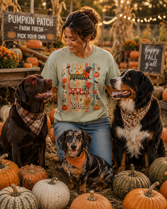 Whimsical Fall Dachshund Trio Comfort Colors 1717 T-Shirt | Cozy Autumn Dog Mom Shirt