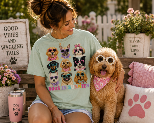 Dogs in Sunnies T-Shirt | Funny Dog Mom Comfort Colors 1717 Cute Sunglasses Graphic Tee