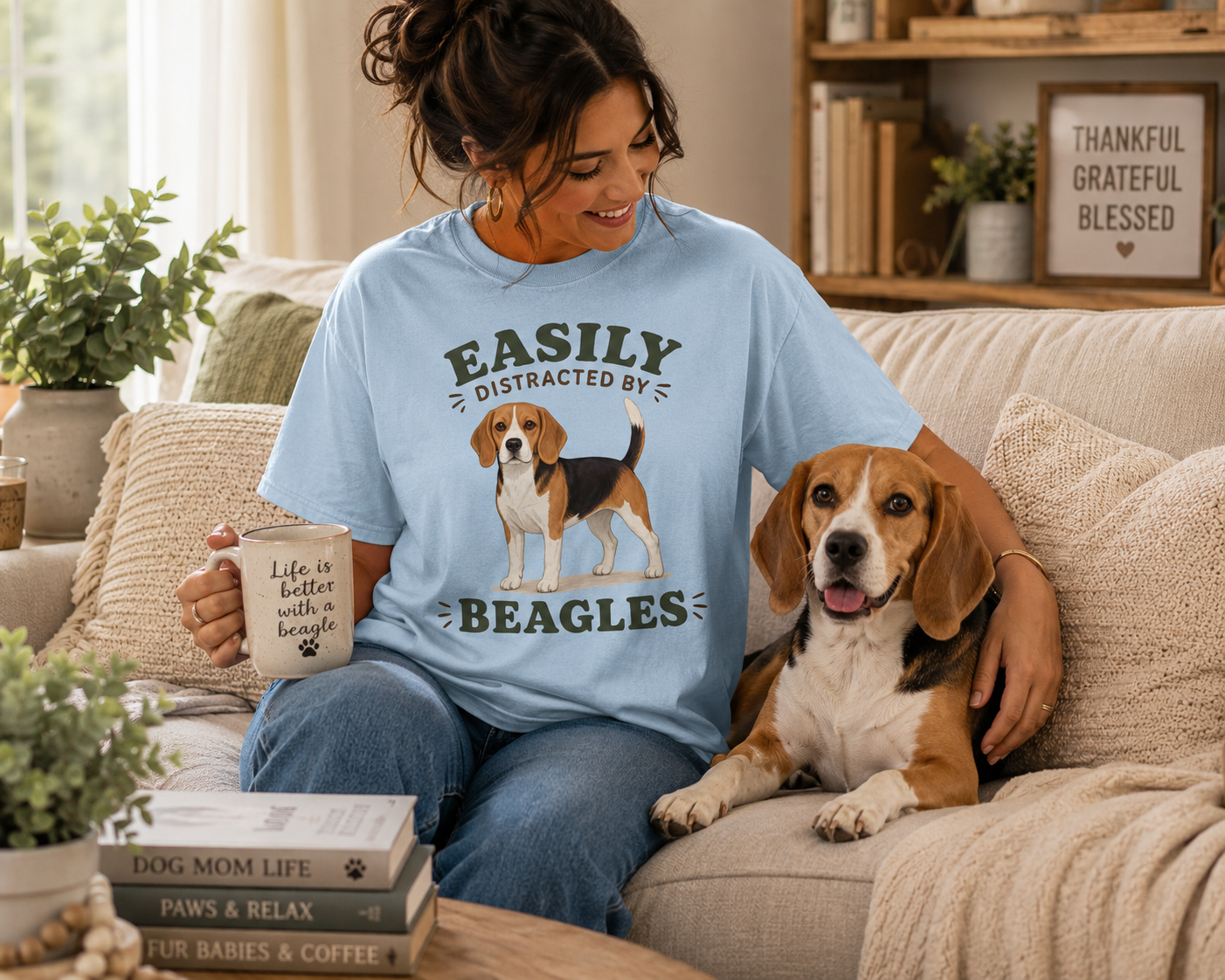 Easily Distracted by Beagles T-Shirt | Funny Beagle Dog Mom Comfort Colors 1717 Graphic Tee