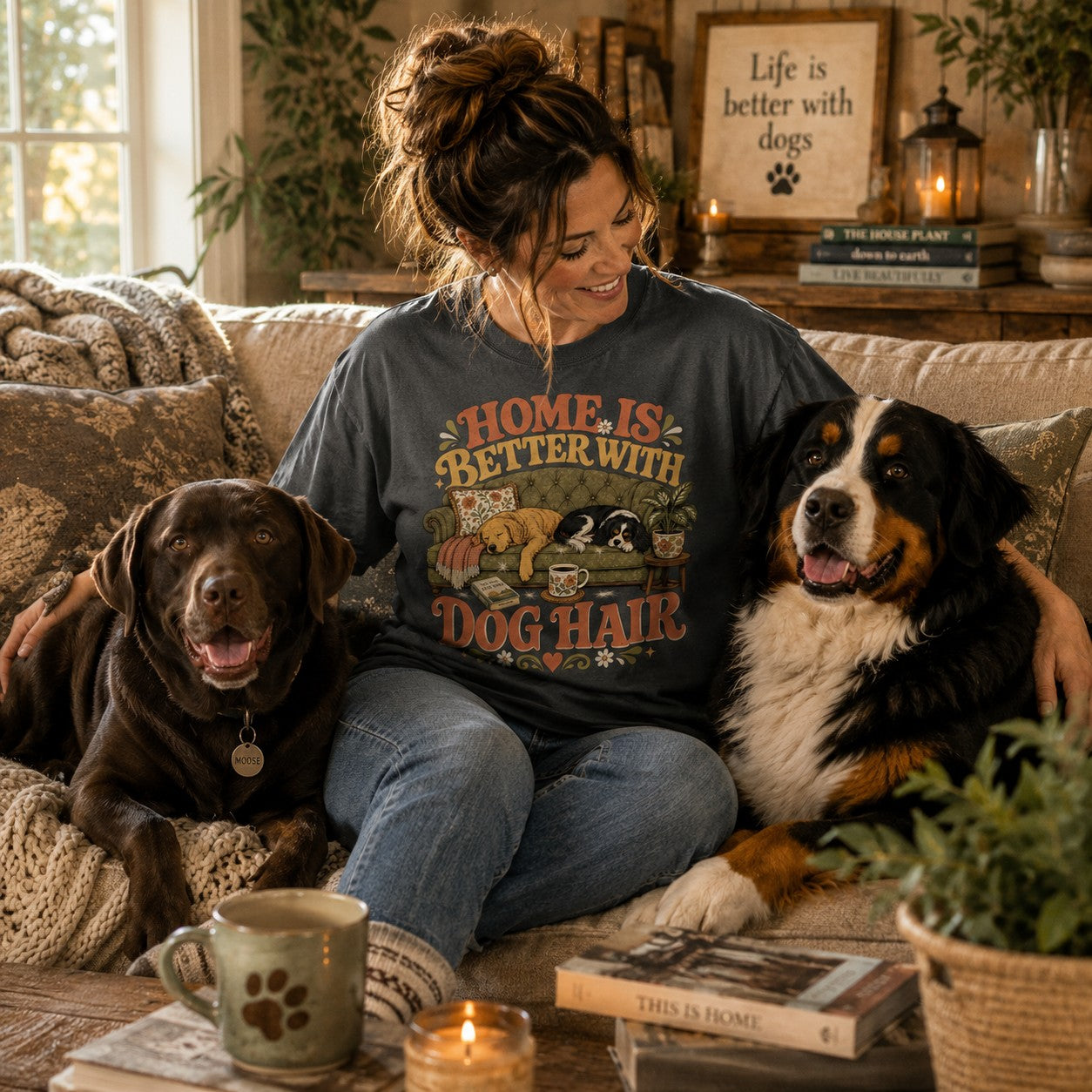 Home Is Better With Dog Hair T-Shirt | Dog Mom Comfort Colors 1717